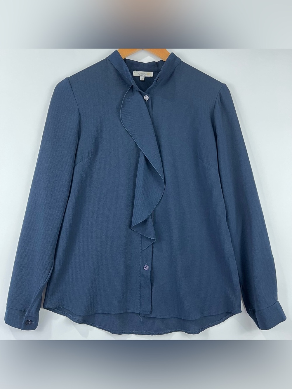 Martina Grey Made in Italy Ruffle Front Button Down Blouse Office Chic M